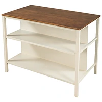 Solid Wood Rustic 45 Stationary Kitchen Island, Rubberwood Butcher Block Dining Table Prep