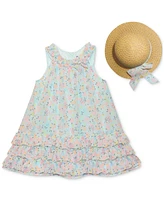 Blueberi Boulevard Baby Girls Ruffle-Trim Floral Swing Dress Sun Hat