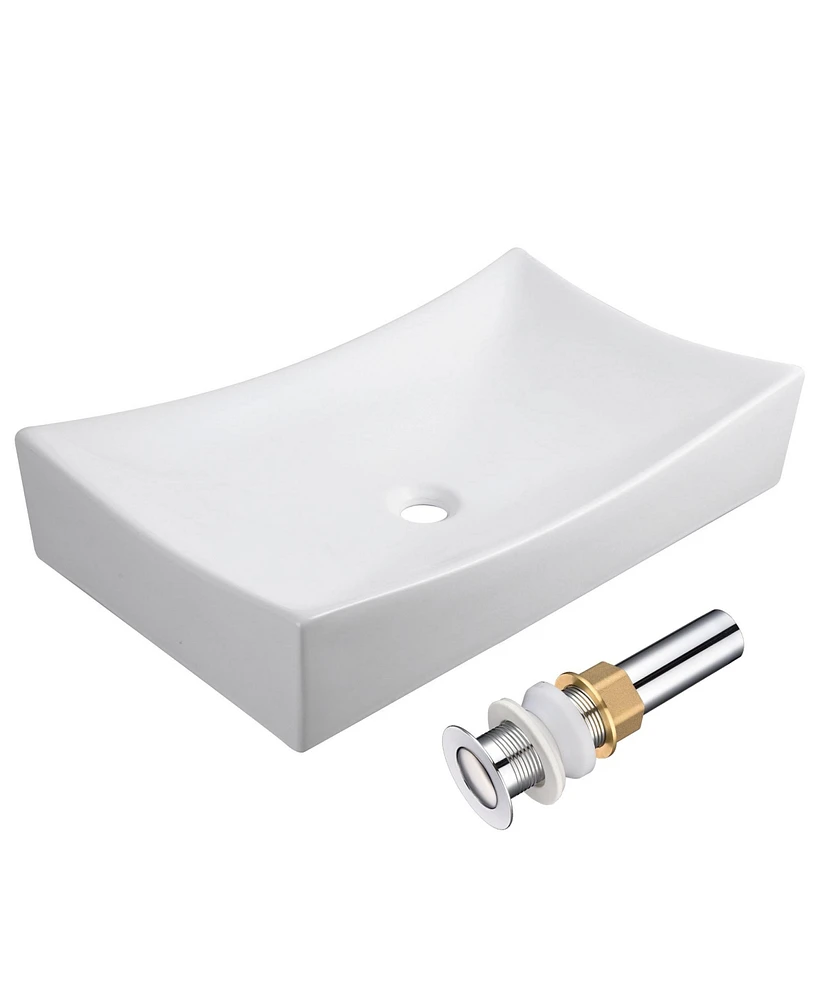 Yescom Aquaterior 25"x15"x5" Xl Rectangle Porcelain Ceramic Sink w/ Pop-up Drain Bathroom Vessel