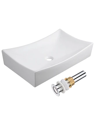Yescom Aquaterior 25"x15"x5" Xl Rectangle Porcelain Ceramic Sink w/ Pop-up Drain Bathroom Vessel