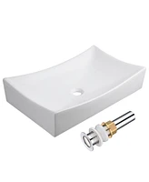 Yescom Aquaterior 25"x15"x5" Xl Rectangle Porcelain Ceramic Sink w/ Pop-up Drain Bathroom Vessel