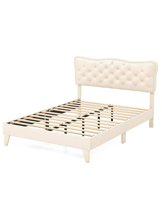 Slickblue Bed Frame with Nail Headboard and Wooden Slats