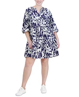 Jessica Howard Plus Printed Button-Front A-Line Dress