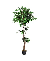 Slickblue 5.5 Feet Artificial Ficus Silk Tree with Wood Trunks