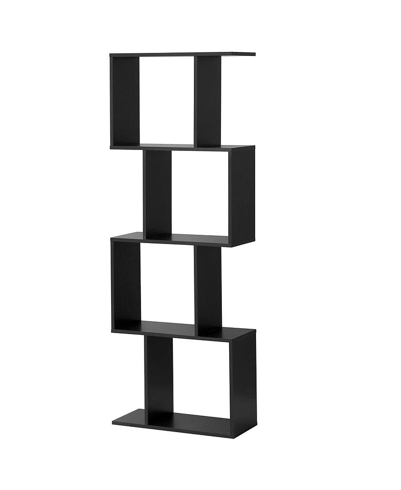 Slickblue Wooden S-Shaped Bookcase for Living Room, Bedroom, Office