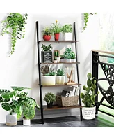 Multipurpose 4-Tier Industrial Leaning Wall Bookcase with Metal Frame