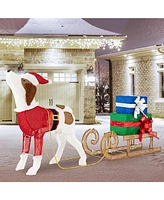 Slickblue Outdoor Pre-lit Xmas Dog and Sleigh with 170 Warm Bright Lights for Porch