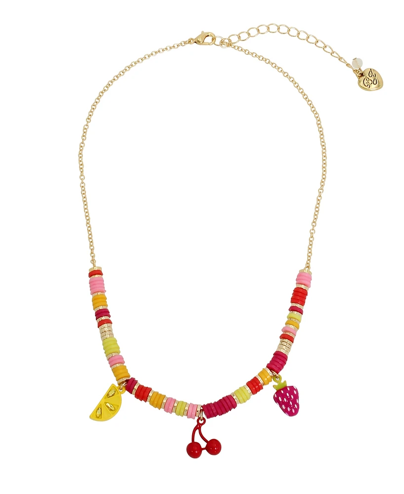 Betsey Johnson Faux Stone Fruit Charm Bib Necklace - Multi