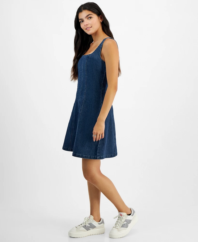 Tinsel Juniors' Denim Seamed Fit & Flare Dress