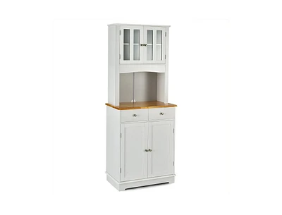 Slickblue Kitchen Pantry Cabinet with Wood Top and Hutch-White