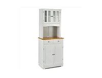 Slickblue Kitchen Pantry Cabinet with Wood Top and Hutch-White