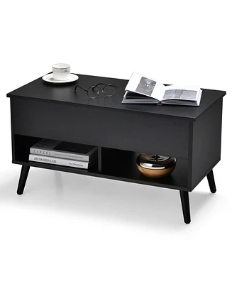 Slickblue 31.5 Inch Lift Top Coffee Table with Hidden Compartment and 2 Storage Shelves