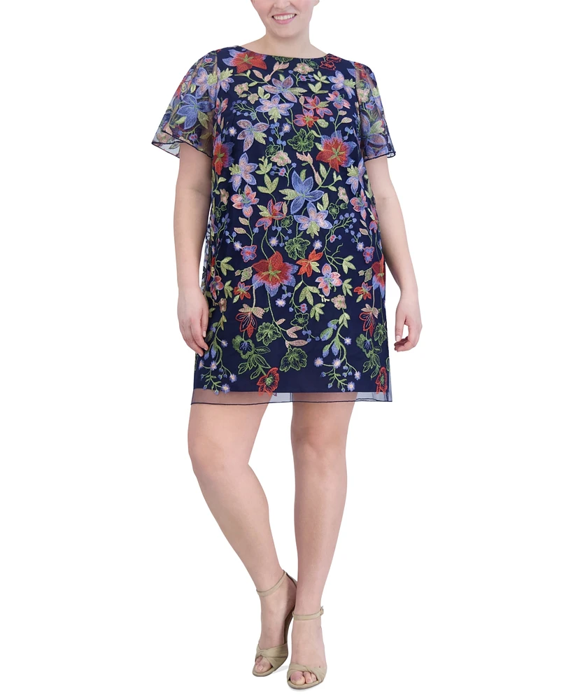 Jessica Howard Plus Size Printed Boat-Neck Shift Dress