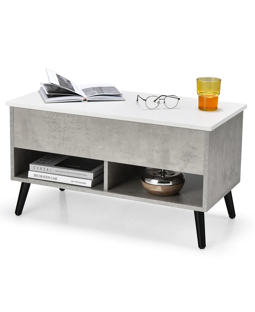 Slickblue 31.5 Inch Lift Top Coffee Table with Hidden Compartment and 2 Storage Shelves