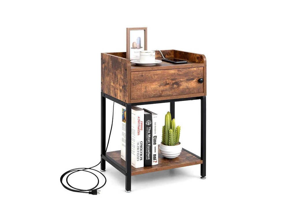 Slickblue Lift Top End Table with Charging Station and Storage Shelves-Coffee