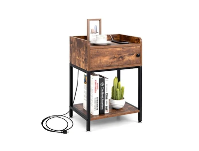 Slickblue Lift Top End Table with Charging Station and Storage Shelves-Coffee