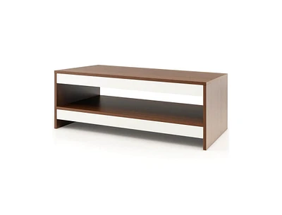 Slickblue 37 Inch 2-Tier Rectangle Wooden Coffee Table with Storage Shelf-Wulnat