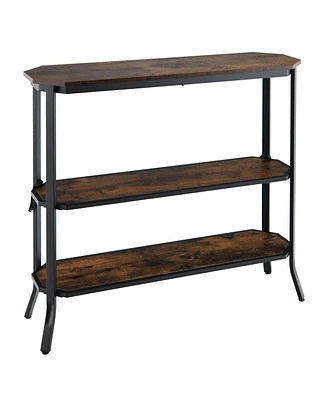 Slickblue 3-Tier Steel Frame Entryway Sofa Console Table for Hallway and Living Room-Rustic Brown