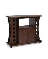 Slickblue Rolling Buffet Sideboard Wooden Bar Storage Cabinet-Walnut