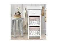 Slickblue 2 Pieces Bedroom Bedside End Table with Drawer Baskets-White