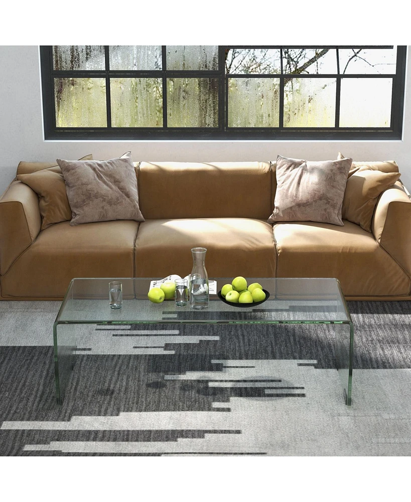 Slickblue 42 x 19.7 Inch Clear Tempered Glass Coffee Table with Rounded Edges