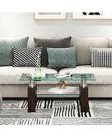 Slickblue Rectangle Glass Coffee Table with Metal Legs for Living Room