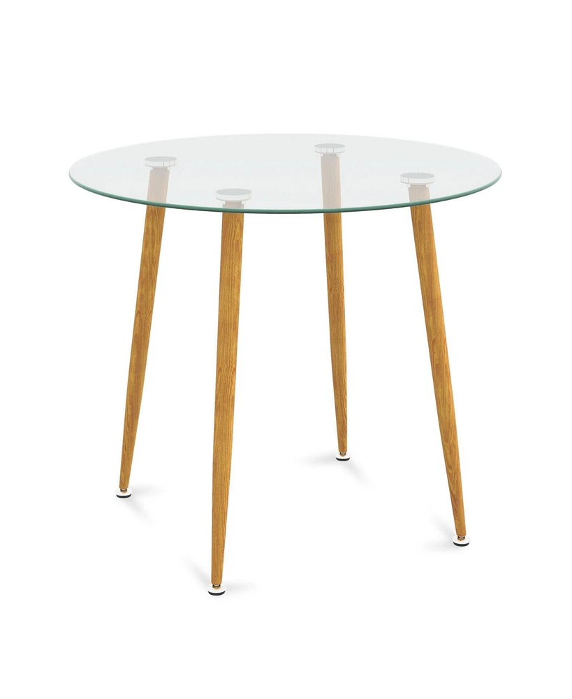 Slickblue Round Glass Dining Table Leisure Coffee Table with Metal Legs-Natural