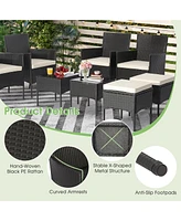 Slickblue 8 Pieces Patio Wicker Conversation Set with 2 Coffee Tables and 2 Ottomans