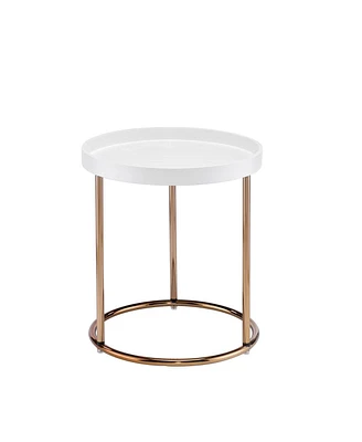 Ore International 21.75 in. White Edie MidCentury Lipped Edge Side Table with Copper Legs