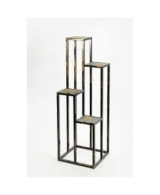 Ore International 47.25 in. 4 Tier Gray Stone Slab Cast-Iron Plant Stand
