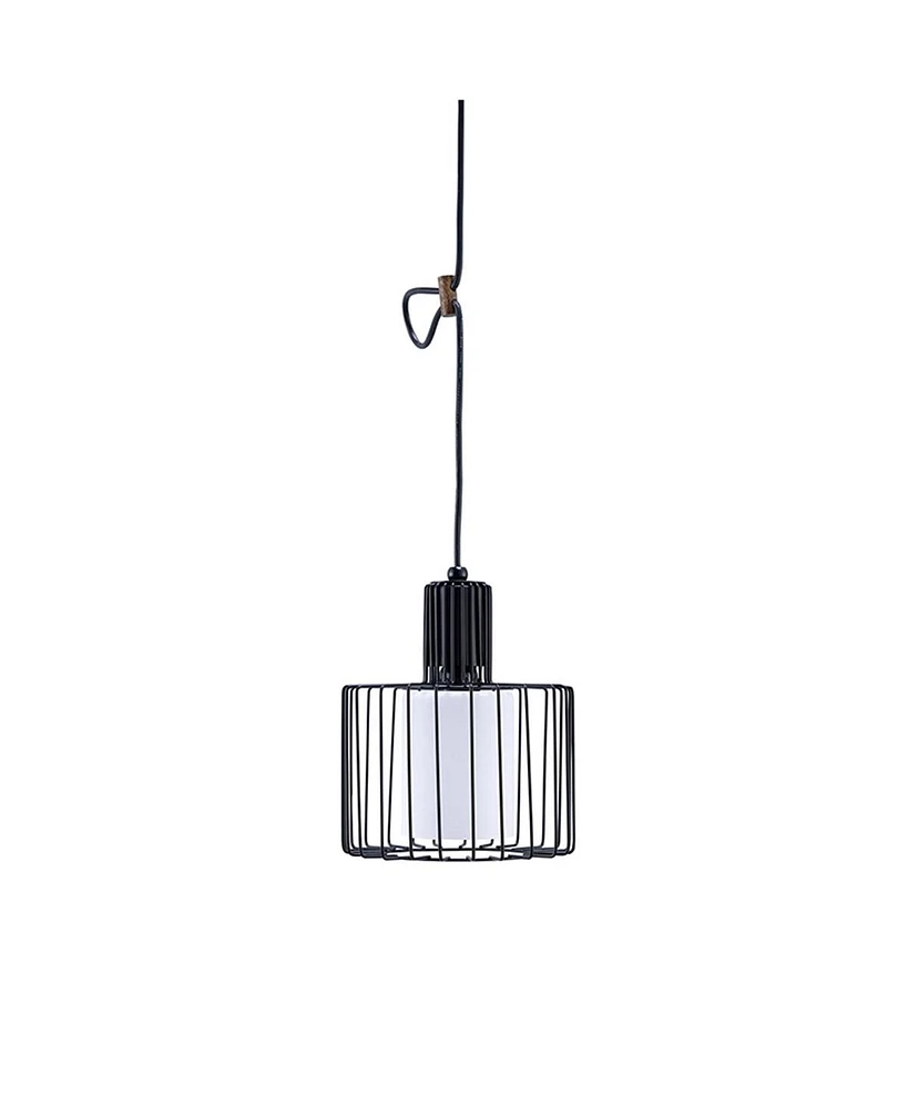 Ore International Kt-197 10.25 in. Wire Cage Barnyard Frosted Shade Pendant Ceiling, Black