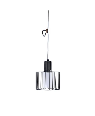 Ore International Kt-197 10.25 in. Wire Cage Barnyard Frosted Shade Pendant Ceiling, Black
