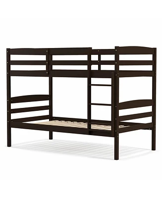 Slickblue Solid Wood Over Bunk Bed Frame with High Guardrails and Integrated Ladder