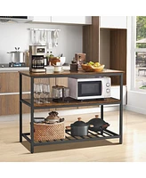 Slickblue 3 Shelves Kitchen Island Industrial Prep Table with Bottom Wine Rack-Rustic Brown