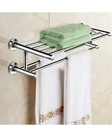 Slickblue 24 Inch Wall Mounted Stainless Steel Towel Storage Rack with 2 Storage Tier