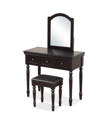 Slickblue Makeup Vanity Table and Stool Set with Detachable Mirror 3 Drawers Storage