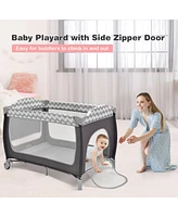 Slickblue 3-in-1 Portable Baby Playard with Zippered Door and Toy Bar