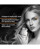 Amen Multi Collagen Peptides Capsules with Hyaluronic Acid and Vitamin C - 5 Types of Collagen Protein Type I, Ii, Iii, V, X - Grass Fed Hydrolyzed