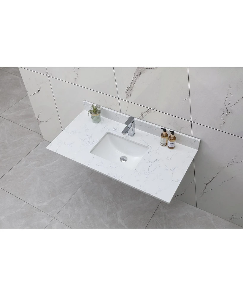 Streamdale Furniture 43 X 22 Bathroom Stone Vanity Top Carrara Jade Engineered Marble With Undermount Ceramic