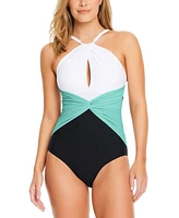 Beyond Control Women's Colorblocked High-Neck Keyhole Twist-Detail One-Piece Swimsuit