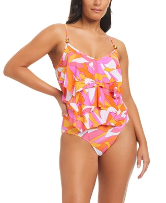 Beyond Control Women's Geometric Overlay One-Piece Swimsuit