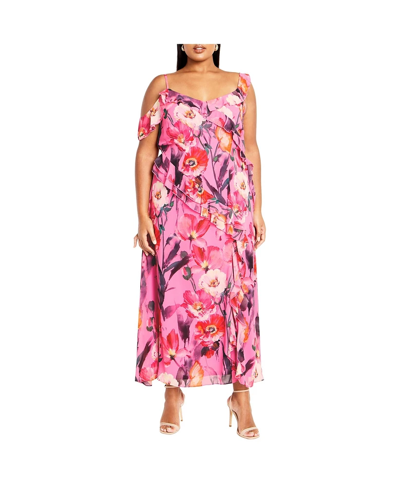 City Chic Plus Ruffle Love Print Maxi Dress