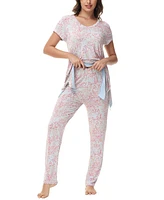 Women's Printed Short Sleeve Tunic with Pant Pajama Set