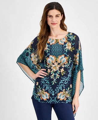 Jm Collection Women's Printed Poncho Top, Created for Macy's