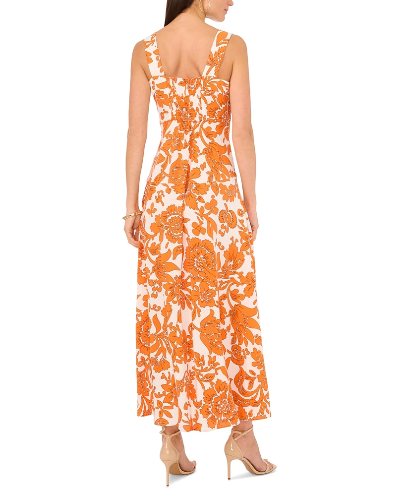 Vince Camuto Printed Square-Neck Smocked-Back Maxi Dress