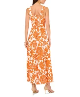 Vince Camuto Printed Square-Neck Smocked-Back Maxi Dress