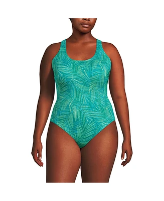 Lands' End Plus Chlorine Resistant X-Back High Leg Soft Cup Tugless Sporty One Piece