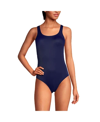 Lands' End Petite Chlorine Resistant High Leg Soft Cup Tugless Sporty One Piece Swimsuit