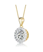 Genevive Sterling Silver with Rose Gold Plated Pink Round Cubic Zirconia Small Clear Zirconias Halo Necklace