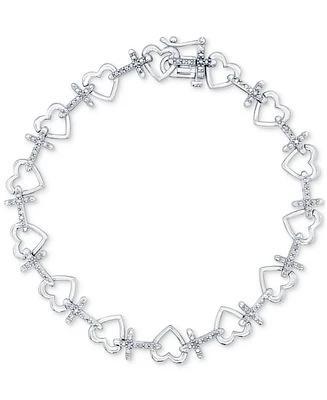 Diamond Heart & Cross Link Bracelet (1/6 ct. t.w.) in Sterling Silver